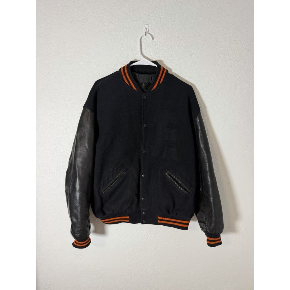 Vintage Deben Beaverton Letterman Jacket Wool Leather Sleeves Black Sz 46 XL